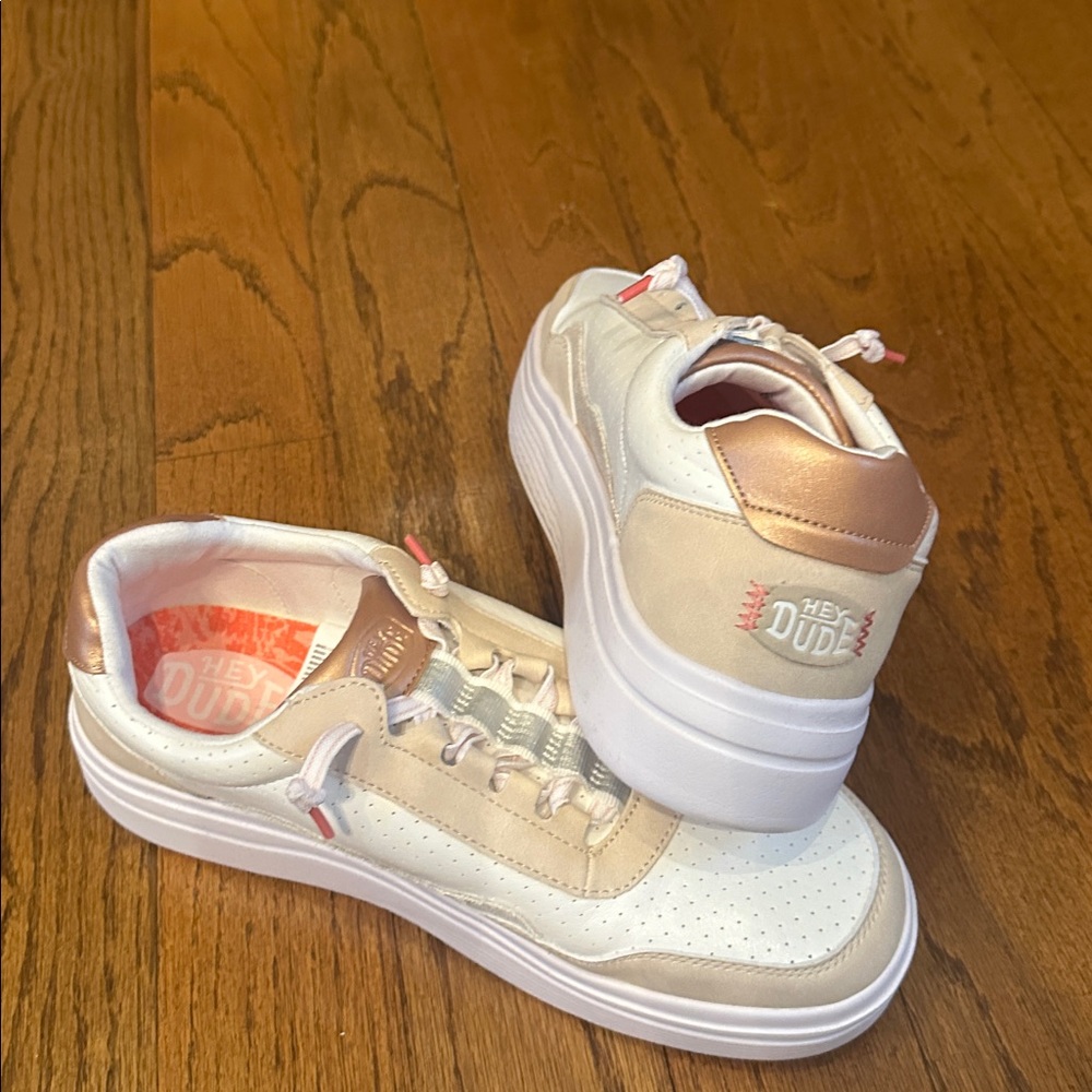 Hey Dude Women's Sneakers in Cream and Rose Gold